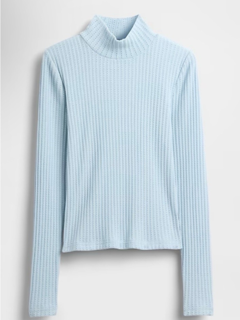 *NWOT* GAP Light Blue Cotton Blend Ribbed Mockneck Long Sleeve Tee